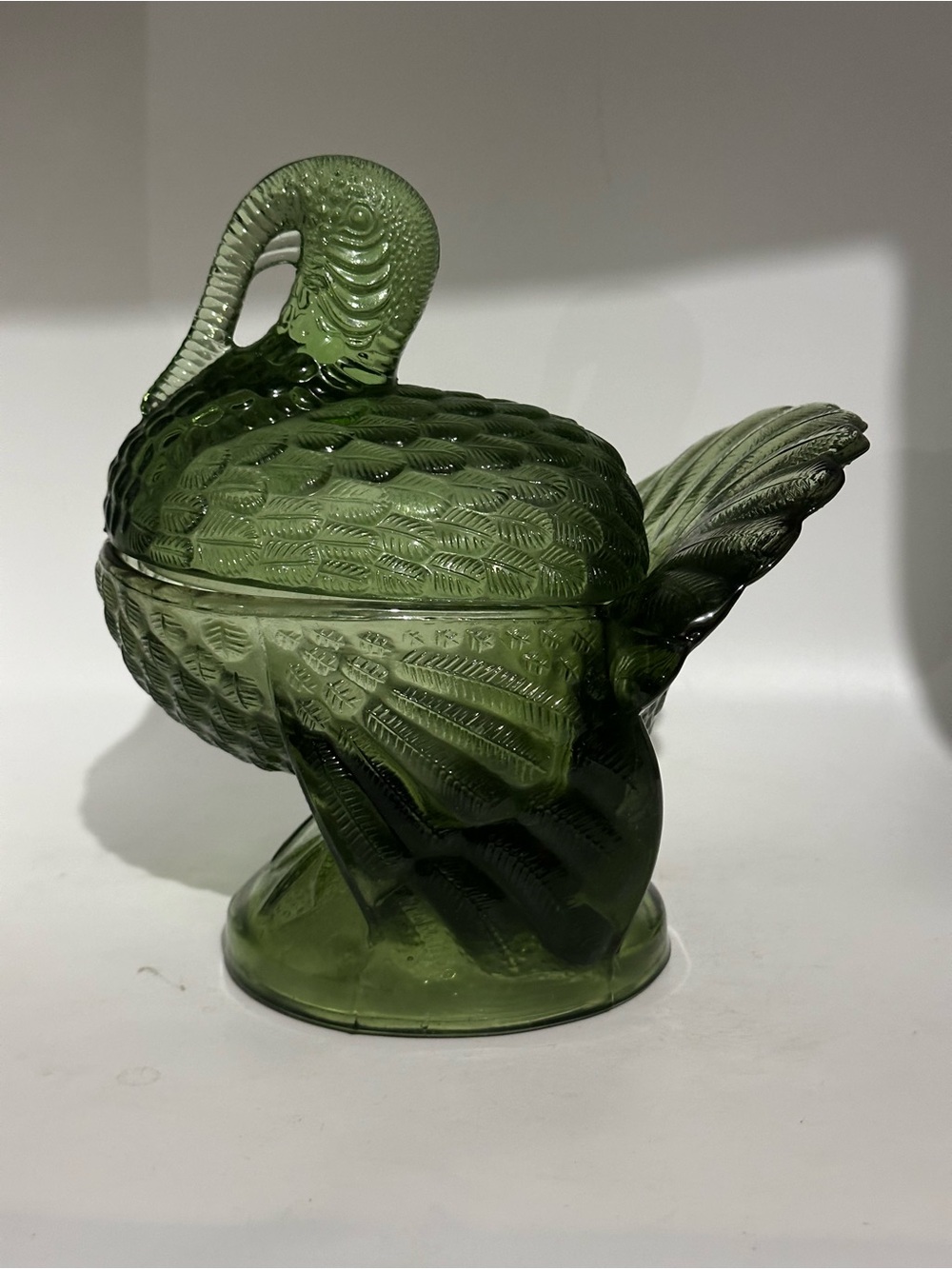 Vintage LESmith green  Glass turkey  Candy Dish